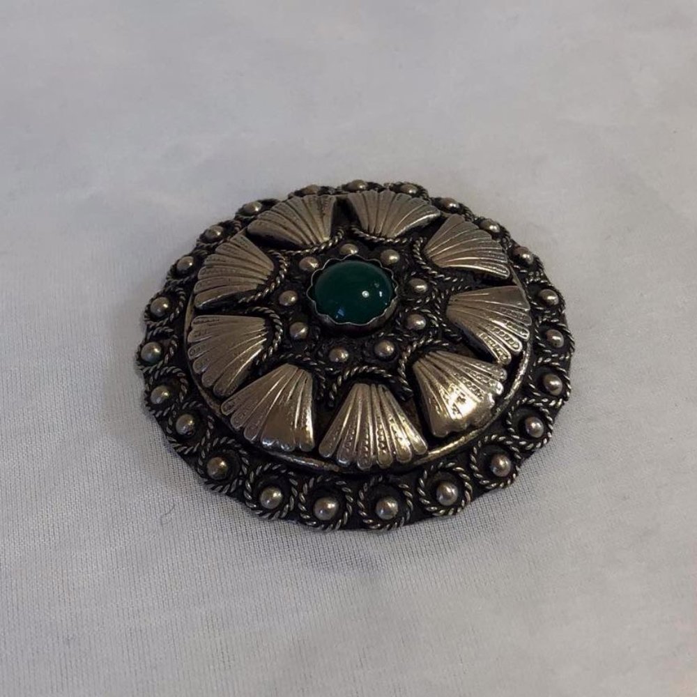 Italian silver with green stone brooch
